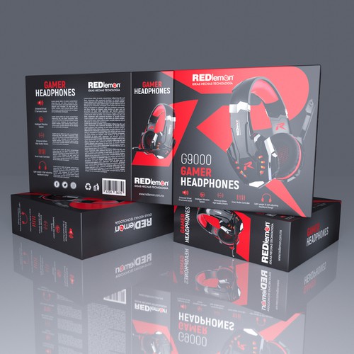 Creative packaging with the title 'Gamers Headphones packing'