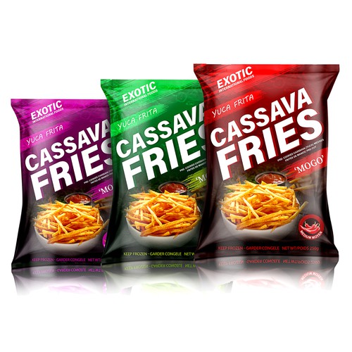 Creative packaging with the title 'Cassava fries'