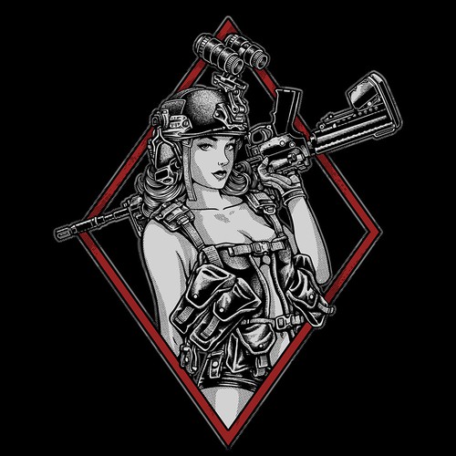 Art t-shirt with the title 'Pin Up Sniper'