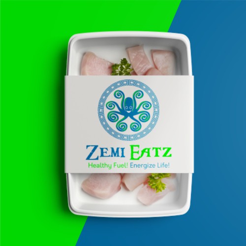 Squid design with the title 'Logo for packaged dinner ZemiEats'