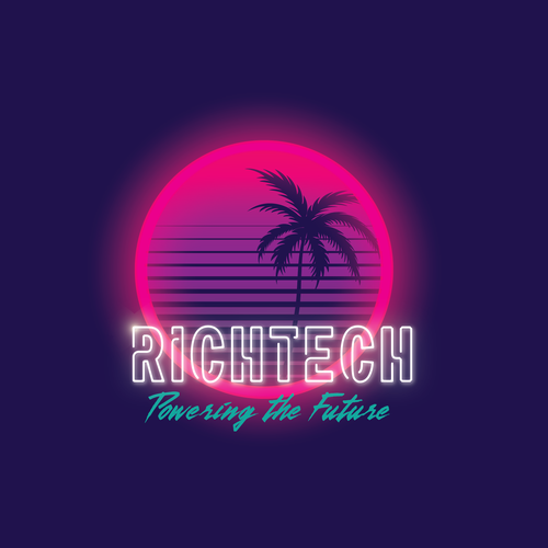 Miami design with the title 'Fun retro logo for tech company'