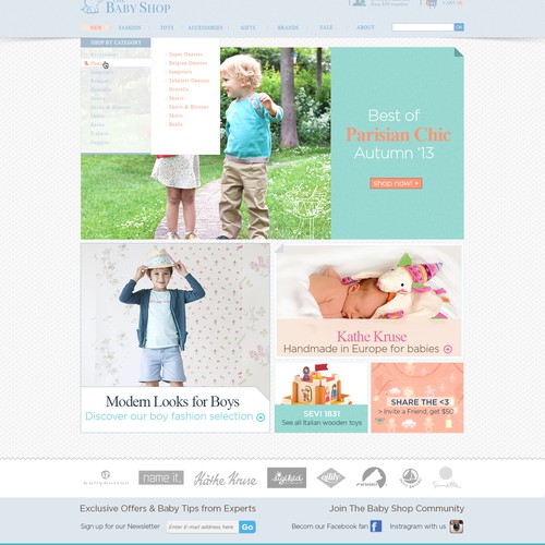 Clothing website with the title 'Website design for baby/children clothing shop'