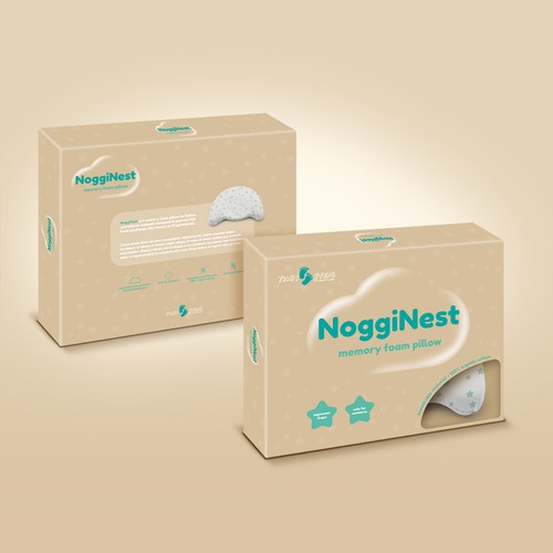 Pillow design with the title 'Design luxurious packaging for childcare baby product'