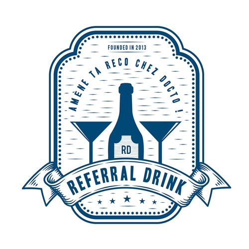 Whiskey bottle logo with the title 'Referral Drink'