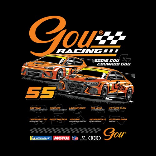 Race car design with the title 'Gou Racing'