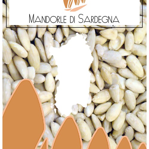 Agriculture packaging with the title 'etichetta per sacchetto di mandorle'