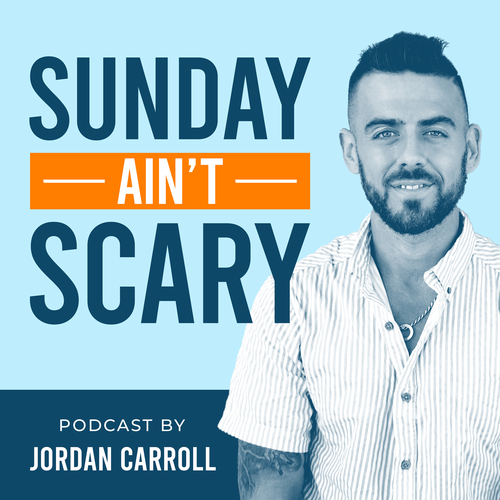 Career design with the title 'Captivating Podcast Cover for Sunday Ain't Scary'