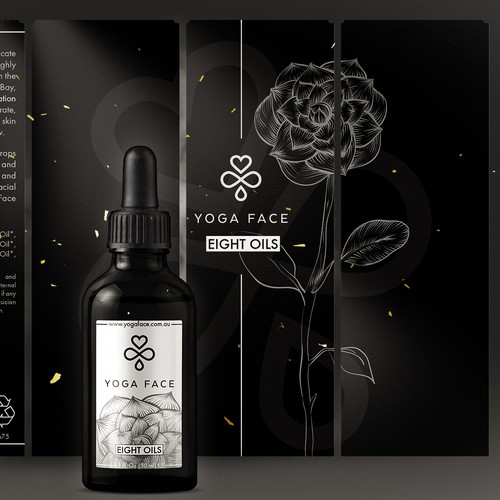 Black and white packaging with the title 'Simple label with flower drawing'