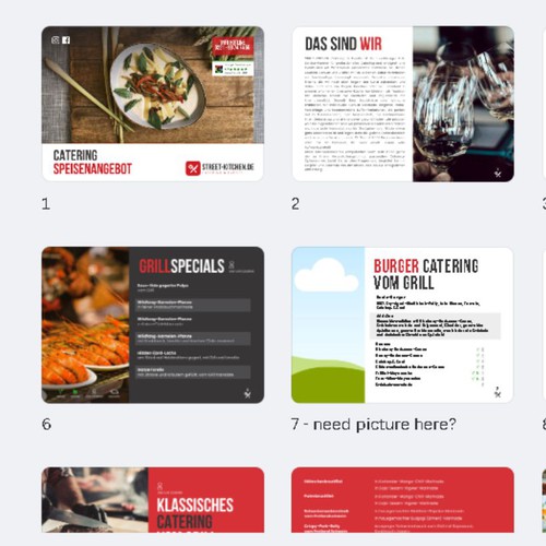 Page design with the title 'Catering Menu German-Language'