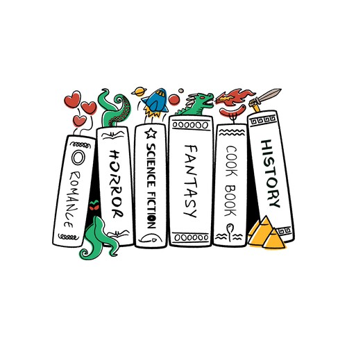 Vector artwork with the title 'Illustration for drinking glasses inspired by books and the love for reading'