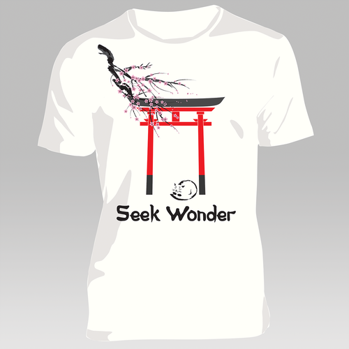 Cat t-shirt with the title 'seek wonder'