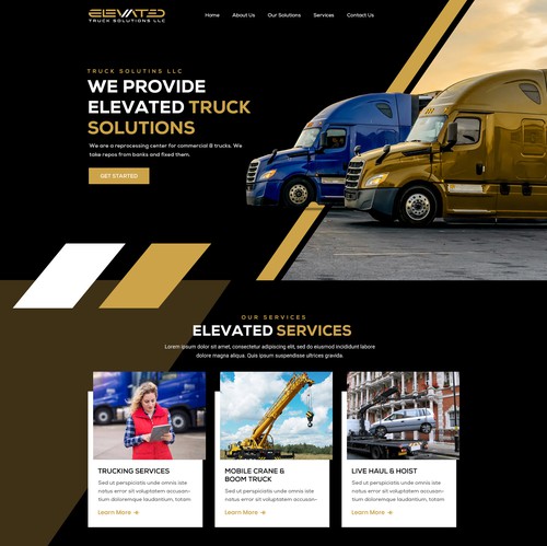 Industrial website with the title 'Elevated Truck Solutions: Premium Logistics & Industrial Landing Page'