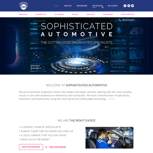Futuristic website with the title 'Vehicle workshop website'