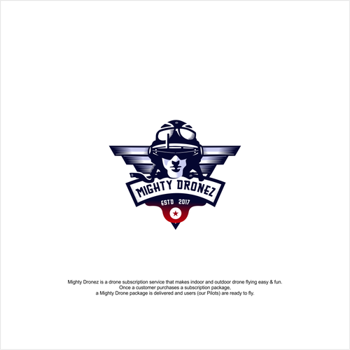 Flying design with the title 'Launch of Mighty Dronez needs a cool Identity!'