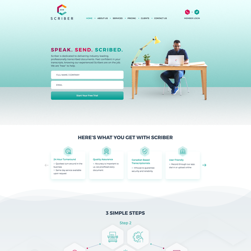 Minimalist website with the title 'Scriber'