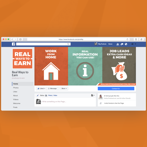 Online marketing design with the title 'Real Ways to Earn Facebook Cover'