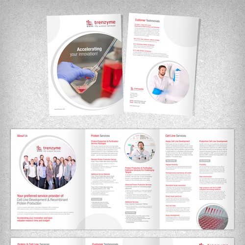 Whitespace design with the title 'Create our new service brochure and help us to become famous in life science industry worldwide!'
