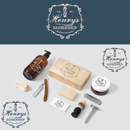 Barber design with the title 'Henrys Barbershop'