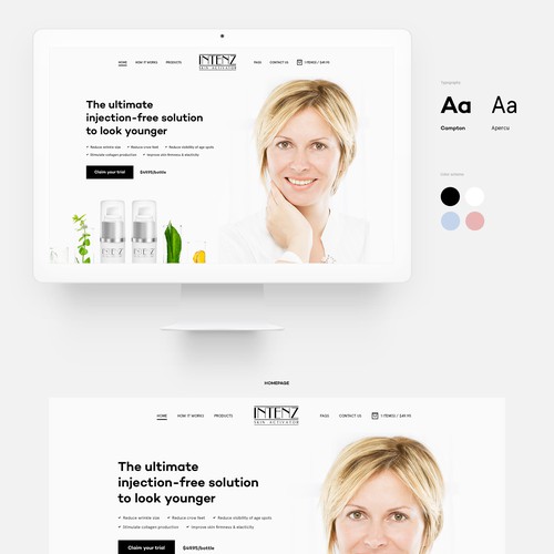 Beauty website with the title 'Anti-aging face serum web page'