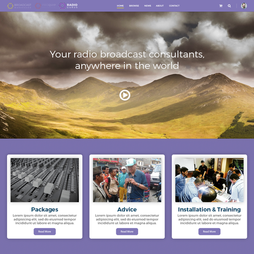 Radio station design with the title 'Landing page design'