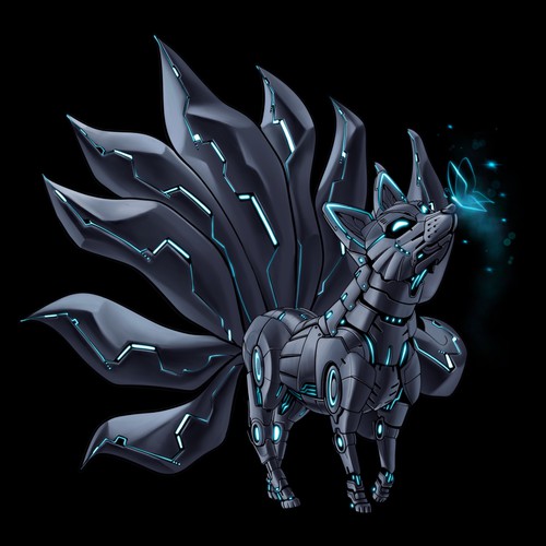 Robot illustration with the title 'Cyberpunk fox'