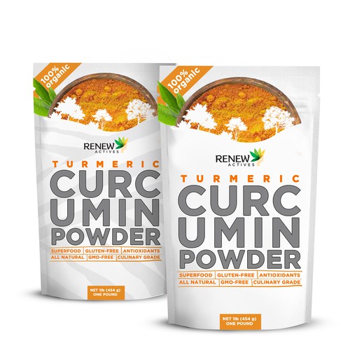 Superfood packaging with the title 'Curcumin powder'