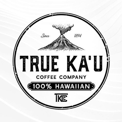 Distressed design with the title 'True Ka'u Coffee Company'