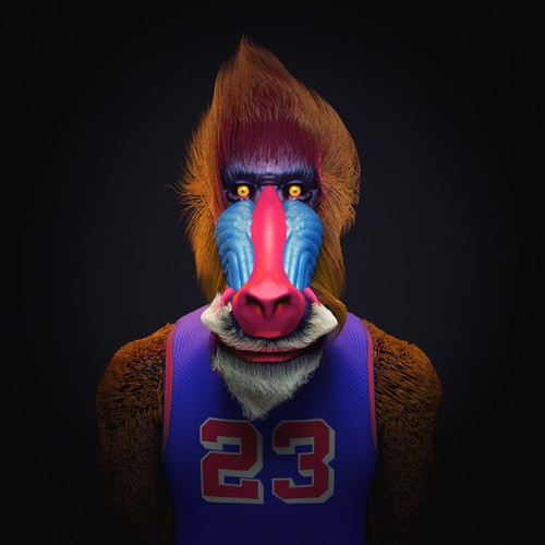 Neon illustration with the title 'Basketball Apes (Baboon)'