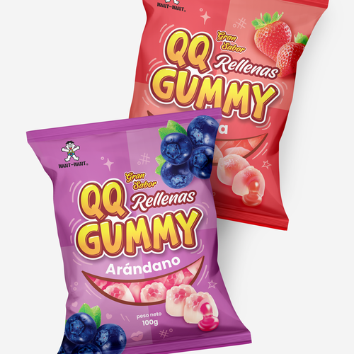 Strawberry packaging with the title 'WANT-WANT - QQ Gummy'