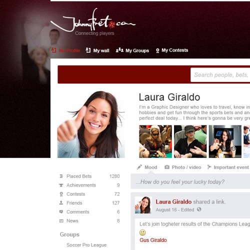 HTML5 website with the title 'WebDesign :: JohnnyBet / Profile'