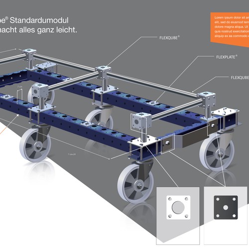 Industrial illustration with the title ' re-draw the cart and point out the different parts used to build the base frame.'