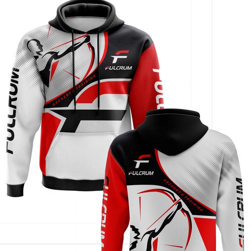 Archery design with the title 'Hoodie design for fulcrum archery team from Texas USA'