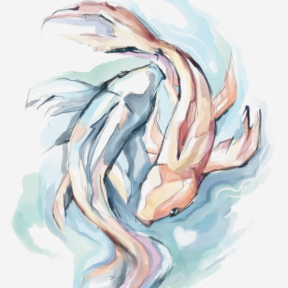 Watercolor illustration with the title 'Koi Artwork'