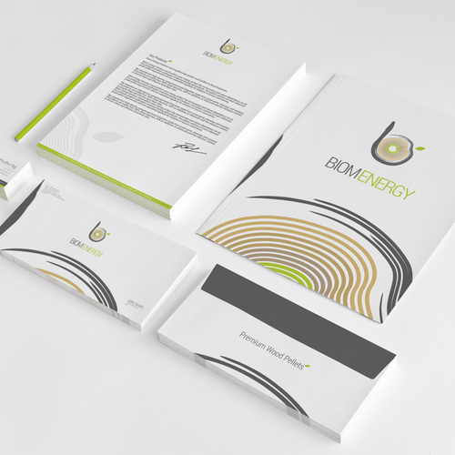 Multicolor design with the title 'Create a brand identity pack for a Bio Fuel company - Biom Energy'