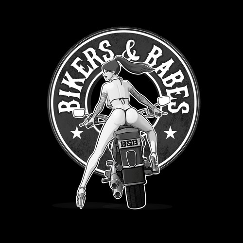 Pin-up girl logo with the title 'Bikers & Babes'