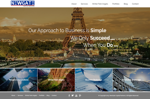Trade show design with the title 'Design a clean and welcoming homepage for a multifaceted investment firm'