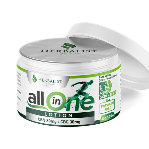 Eye-catching label with the title 'Label for a All in 0ne Lotion'