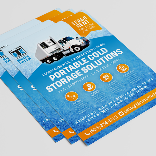Orange and blue design with the title 'Crisp, double sided flyer and pricelist'