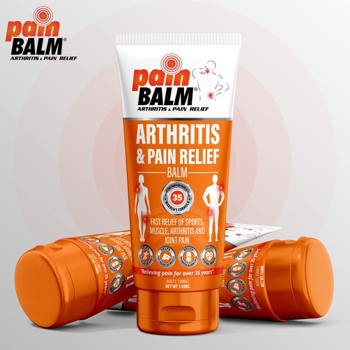 Tube packaging with the title 'Tube Package Design: Arthritis and Pain Relief Balm.'