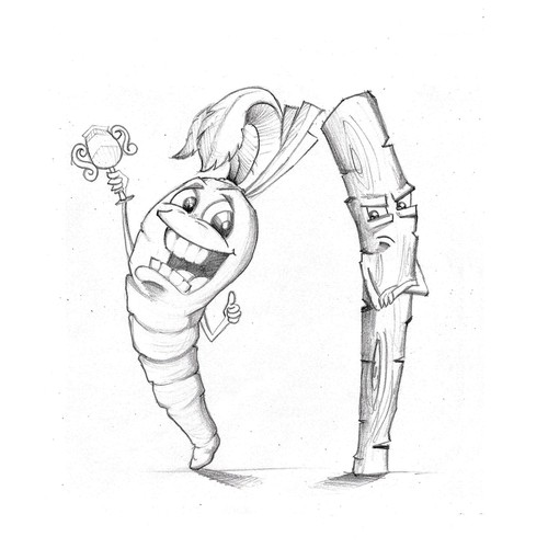 Carrot design with the title 'Happy Carrot and Angry Stick '