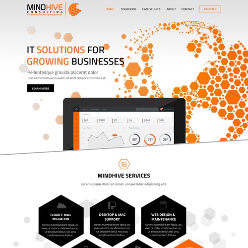 IT website with the title 'Help Mind Hive Consulting (IT Services) design an attractive andunique website!'