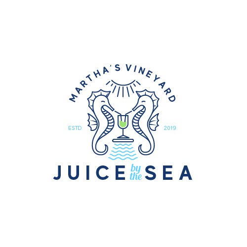 Seahorse logo with the title 'Classic logo for a juice bar by the beach'