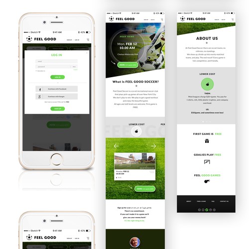 Leisure design with the title 'Web and mobile design for Feel Good Soccer '