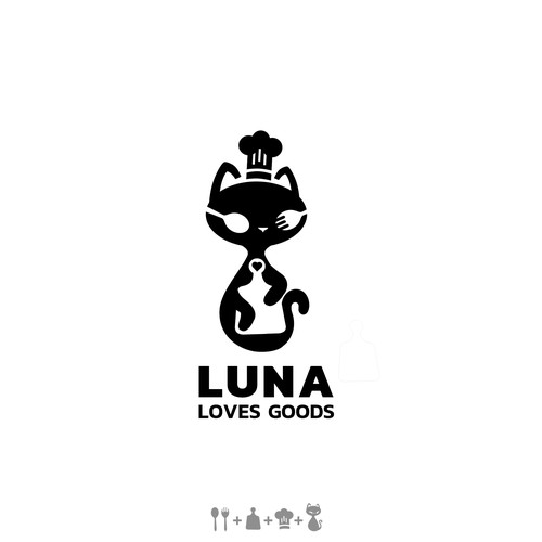 Spoon logo with the title 'Silhouette kitty chef logo design for a kichen gear brand'