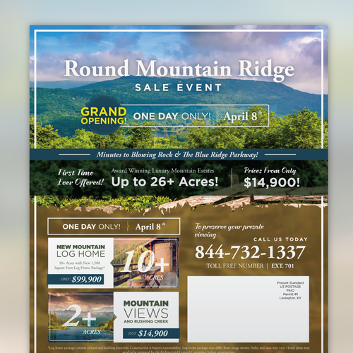 Tri-fold design with the title 'Round Mountain Ridge Flyer Design'