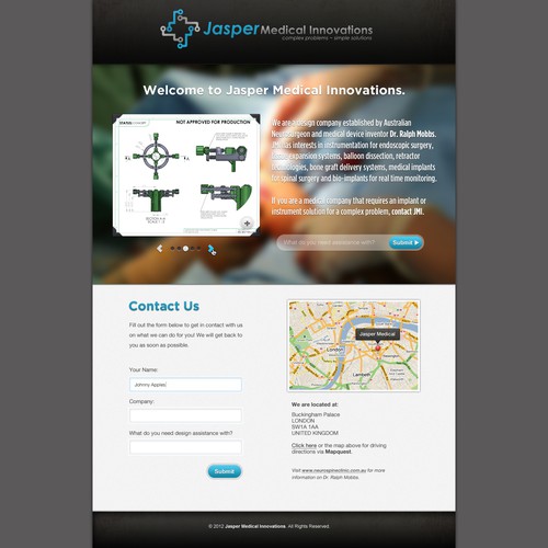 Slider design with the title 'Jasper Medical Innovations'