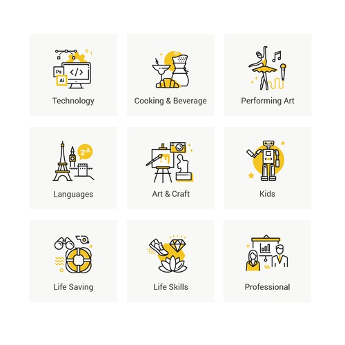 Set design with the title 'Categories icons.'