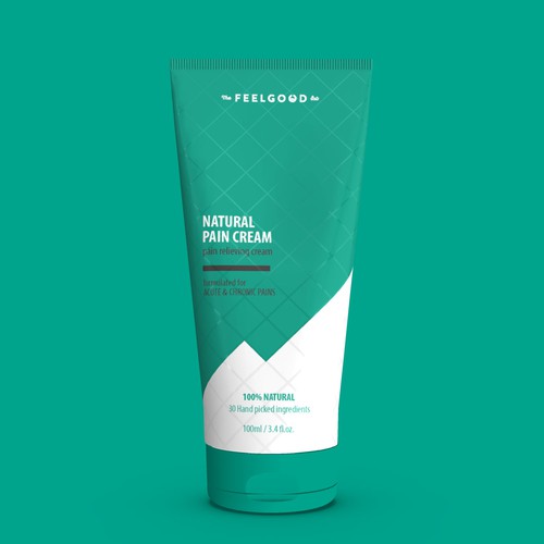 Tube packaging with the title 'Natural pain Cream label design'