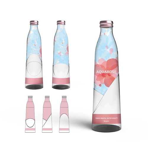Glass bottle design with the title '3D bottle design and label for up and coming plant based beverage (CADDesign)'
