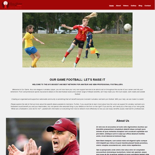 HTML website with the title 'WEB SITE DESIGN - Footballers' Network'